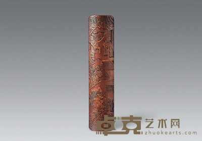 清 竹刻人物臂搁 长24cm